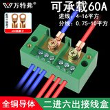 万特弗 家用接线盒 二进八出明装电线分线盒 大功率零火线分线器黄铜 2进6出 (带有透明盖板) 配送进线OT紫铜开口鼻