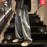 啄木鸟（TUCANO）复古风牛仔裤男秋冬季直筒宽松大码坠感阔腿裤美式潮流休闲长裤子 复古蓝 XL 130至145斤可穿
