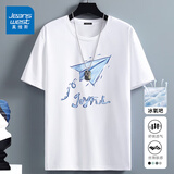 真维斯（Jeanswest）冰丝中袖男2025夏季简约印花宽松冰感速干短袖T恤男士大码上衣服 白色(折纸飞机) M (170) (30天质量问题全额退)