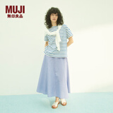 无印良品（MUJI）女式 凉感 宽摆裙 长半身裙女裙子25年夏季 女装BE1VTC5S 萨克森蓝条纹 L （165/70A）