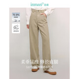 茵曼简约通勤阔腿直筒长裤夏秋女装高腰显瘦宽松休闲裤子 浅卡其 28 