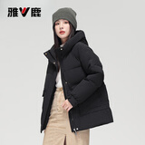 雅鹿短款羽绒服女2025年反季冬季保暖连帽学生韩版宽松小个子通勤外套 黑色 S (155) 【推荐105斤以内】