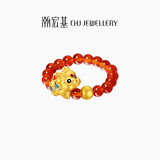 潮宏基吞金兽貔貅红玛瑙足金黄金戒指女手饰送女友生日礼物 弹力绳