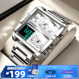 马克华菲（FAIRWHALE）手表男士全自动潮流方形运动学生石英男表双显男表腕表送男友礼物 钢带白面