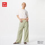 优衣库女装麻混纺松紧长裤/休闲裤473791 52 翠绿色 M /160/66A