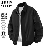 JEEP SPIRIT吉普夹克男春秋季美式工装外套男士复古翻领男装 黑色 XL