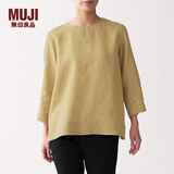 无印良品 MUJI 女式 亚麻水洗 七分袖罩衫 BCA01C0S 暗黄色 S