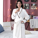 家尼斯法兰绒睡袍女士情侣睡衣秋冬季珊瑚绒浴袍式加厚性感长款睡裙 T901白色+织带女款 XL