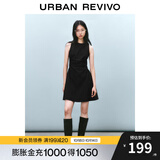 UR2025春季新款女摩登气质褶皱收腰显瘦无袖连衣裙UYY750030 黑色 XS