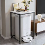 密林 扫地机器人置物架家用客厅沙发边高边几饮水机架边柜小方桌茶几 一层白纹理黑架不带轮|高80CM