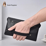 暇步士（Hush Puppies）男士真皮手包头层牛皮手拿包轻奢大容量中年商务手抓包信封手腕包 黑色纯色