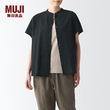 无印良品 MUJI 女式 水洗棉强捻 法国袖罩衫 BCA31C2S 短袖休闲百搭衬衫 黑色 XS-S