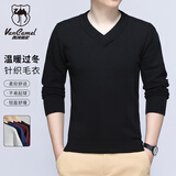 西域骆驼（VANCAMEL）针织衫男商务休闲秋冬纯棉V领保暖毛衣打底衫男装 黑色 2XL 