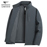 七匹狼夹克男休闲外套男装立领三防秋季纯色防风衣男式茄克衫商务轻正装 蓝灰-25新款轻运动1807款 XL (175)