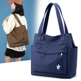 东选日系包包大容量帆布包女新款时尚托特包单肩包外出手拎包 蓝色
