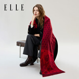 ELLE100%绵羊毛花卉提花围巾女秋冬保暖礼盒装礼物红围巾新年