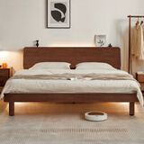 源氏木语全实木床现代简约橡木多功能主卧大床北欧风小户型卧室夜灯双人床 橡胶木胡桃色高铺1.5*2m无垫