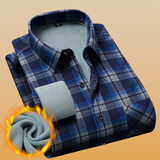 立蒙冬季男士保暖衬衫加绒加厚长袖格子衬衣中年爸爸装 339细蓝格5XL
