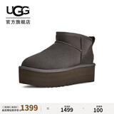 UGG冬季女士七夕甄选经典迷你纯色厚底保暖休闲短筒雪地靴1135092 CHRC | 炭灰色 37
