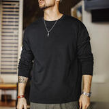 马登工装新疆纯棉长袖T恤男秋7A抑菌打底衫圆领白色重磅男士体恤新款 黑色 【男士上衣/圆领卫衣/衣服内搭/送爸爸礼物】 S