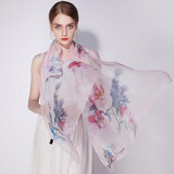 DAVINCICODE真丝丝巾女送长辈春夏季桑蚕丝防晒披肩纱巾妈妈生日礼物 俏丽茶花 浅粉