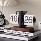 创意自动翻页钟表复古客厅摆件座钟现代简约机械时钟摆钟家装台钟 24时制胡桃木全黑奶白页款送电池