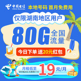 中国电信流量卡电信19元手机卡电话卡上网卡纯流量大王卡全国通用5g非长期终生永久 【仅发湖南】实付19元+每月80G+湖南号码