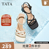 他她（TATA）一字带高跟凉鞋女鞋法式简约时装凉鞋秋新款WM801BL4 米白 36