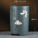 爵遇良品紫砂花盆兰花盆大口径精品盆特大月季君子兰花盆国兰兰花专用盆 彩绘高圆筒 芝麻蓝色 如图