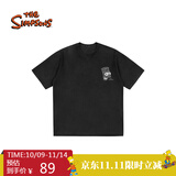 THE SIMPSONS辛普森一家卡通印花麂皮绒男女宽松圆领情侣短袖T恤 黑色 L （175/92A)