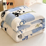 雅鹿毛毯加厚毛毯被冬季牛奶绒毯子单人办公室午睡毯被子礼品沙发盖毯 熊猫乐园-蓝色【双面加绒 】 180*200cm【毛毯单件】