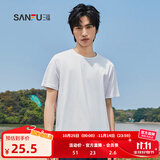 三福2025夏季新款短袖t恤男女圆领纯色上衣情侣款白色休闲打底衫 圆领-精白 XL