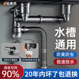 柏事然 厨房下水管套装双槽洗菜盆洗碗池水槽下水器管台盆防臭排水管 【110提笼*2】双槽下水套装