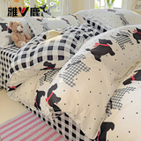 雅鹿床上四件套床单被套单人学生宿舍磨毛被罩双人家用四季床品套件 GD波点法斗 1.8m 床单款 四件套-被套180*220cm