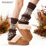 莫代尔羊毛袜子女秋冬季费尔岛保暖雪地靴腿套女日系搭配打底裤堆堆袜套