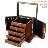 ZG首饰盒实木质带锁手链项链首饰收纳盒高档精致复古手饰品盒珠宝盒 五层-豪华版-无图案-黑色内衬