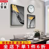 轩棠树 餐厅装饰画现代简约饭厅挂画餐厅墙面装饰壁画北欧饭厅厨房墙画新中式电表箱挂画带钟表 02款 小套（左50*70右50*35+钟表）布艺画黑色框