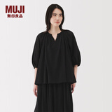 无印良品（MUJI）女式 强捻短袖罩衫 t恤上衣打底衫女款内搭女装25年夏季 BC2LLC5S 黑色 S (155/80A)
