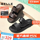 百丽户外两穿凉拖男夏季商场同款牛皮休闲沙滩凉鞋8GF01BL4 黑色 41