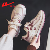 回力女鞋休闲鞋女2025新款秋冬季潮流舒适软底百搭厚底皮面运动老爹鞋 铁锈红 35