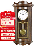 汉时（Hense）实木机械挂钟德国进口机芯摆钟客厅挂表老式报时钟复古钟表HP0123 鸡翅木德国14天