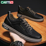 卡帝乐鳄鱼（CARTELO）鞋子男鞋秋冬季2025潮流休闲鞋男英伦皮鞋男士软底板鞋 黑色 42