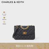 CHARLES&KEITH菱格链条单肩包斜挎包婚包包女包生日礼物CK2-70701062-1 Black黑色 S