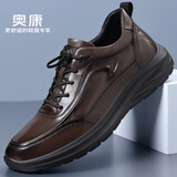奥康（Aokang）奥康男鞋透气休闲皮鞋商务休闲鞋舒适百搭厚底运动鞋 棕色42 