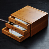 锦格普洱茶盒竹制分茶盘黑茶开茶盘茶针茶刀茶道零配单层开赏茶盘空盒 本色三层竹茶盒（无茶刀）