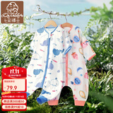 七彩博士婴儿分腿式睡袋可拆袖春夏薄款纯棉纱布儿童防踢被子着凉宝宝惊跳 可可鲸鱼蓝-竹棉薄款（夏季） M（90码）