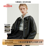 VEGA CHANG【精英衣橱】机车风皮衣女春秋季2025年韩版一字扣PU皮夹克短外套 黑色 M