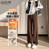 自由系羊绒阔腿裤女秋冬季加绒新款2025高腰显瘦垂感窄版直筒运动休闲裤