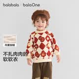 巴拉巴拉balaOne童装儿童卫衣宝宝2025冬装加绒休闲印花上衣209425121201