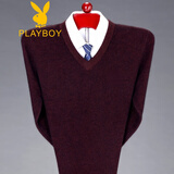 花花公子中年男士针织羊毛衫v领爸爸装冬季中老年鸡心领打底衫毛衣 V领红色 L